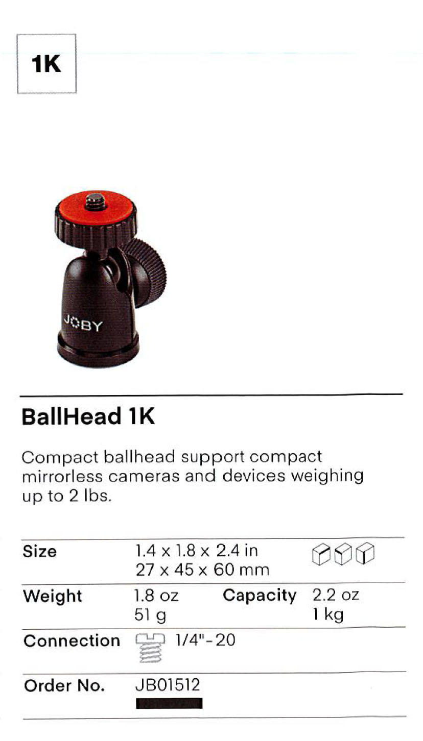GorillaPod BallHead 1K- Black/Charcoal